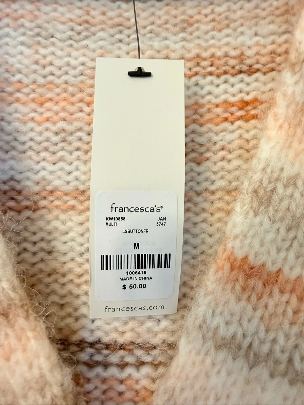 S48 - Francesca's Collections Pastel Striped Button-Front Cardigan – Pink & Crea